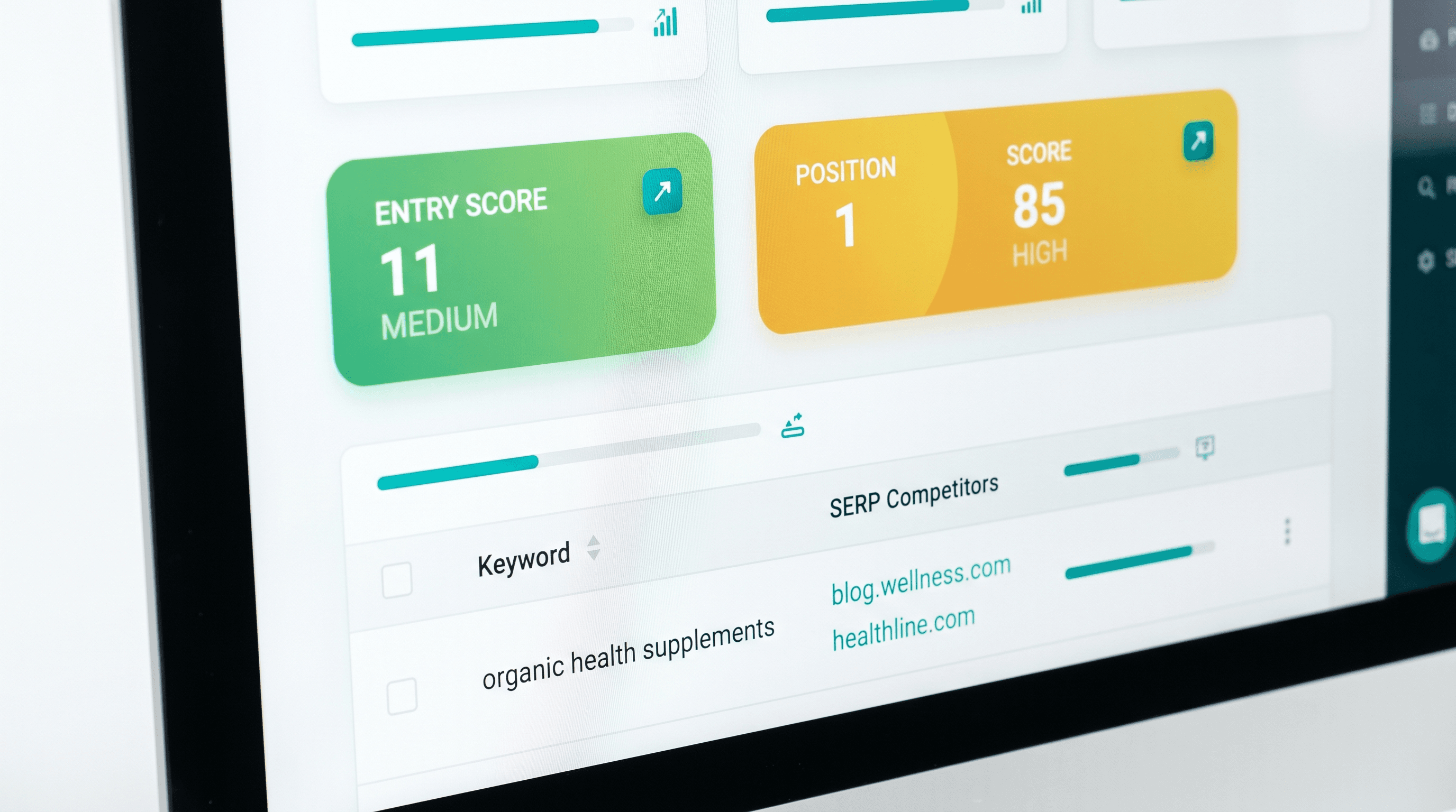 Entry Score and Position 1 Score badges for a keyword